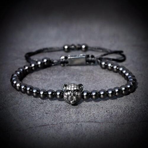 4 Color Classic Leopard Head Beaded Bracelet For Men Fashion Copper Beads Charm Bracelet&Bangle Men Jewelry