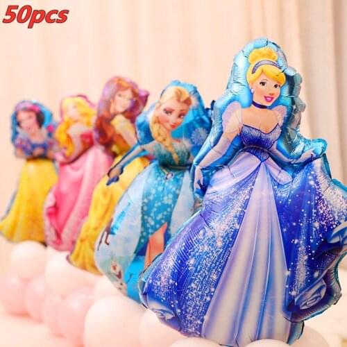 50pcs Large Belle Elsa Anna Sleeping Beauty Snow White Princess Foil Balloons Baby Birthday Party Decoration Kids Helium Balloon