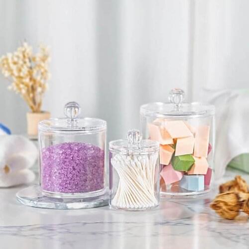 Acrylic Swab Cotton Storage Jar Multifunctional Round Container Cotton Swab Organizer Box Cosmetics Jewelry Storage Candy Jar