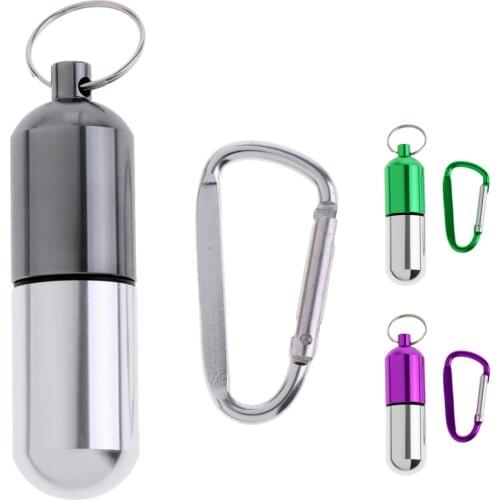 3.3 x 1 inch Waterproof Outdoor Travel Aluminum Pill Box Case Bottle Storage Drug Holder Container + Carabiner Clip