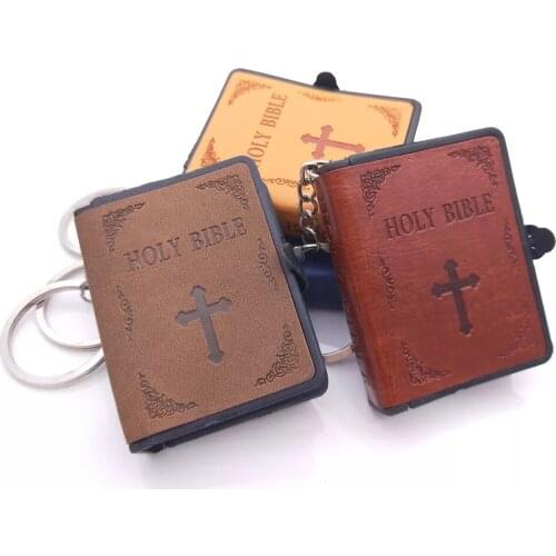 FREE SHIPPING BY DHL 100pcs/lot New Mini Bible Keychains Leather Holy Bible Keyrings for Gifts