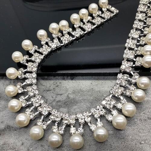 Peal crystal rhinestone tassels Wedding dress accessories Beaded Lace Trim fabric applique patches sew on trim for clothing