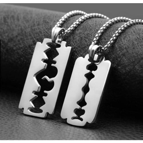 Razor Blade Necklace Stainless Steel Heart Blade Pendant Heartbeat Jewelry Men women Hip Hop Judas Priest Lover Gift Polished