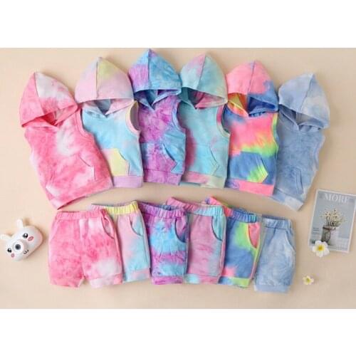 2021 Childrens Clothing Summer New Tie-Dyed Sleeveless Suit Kids Clothes Girls