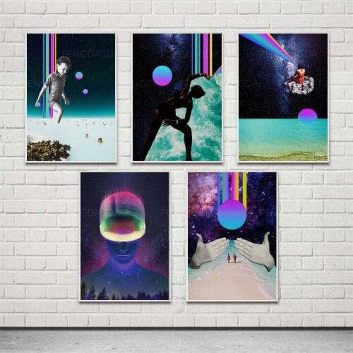 HD Print Colorful Planet Man Hand Canvas Painting Mountain Night Scene Poster Wall Art Home Decor Bedroom Modular Pictures Frame