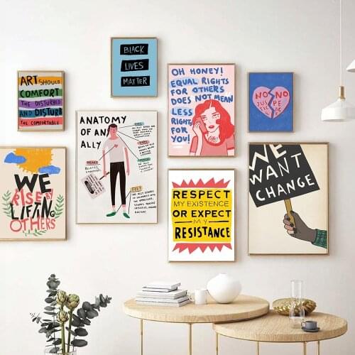 Black Lives Matter Art Prints BLM Protest Posters Motivational Slogan Wall Art Canvas Painting Anti Racism Sign Pictures Decor