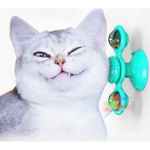 Interactive Cat Toy Windmill Portable Scratch Hair Brush Grooming Shedding Massage Suction Cup Catnip Cats Puzzle Training Toy
