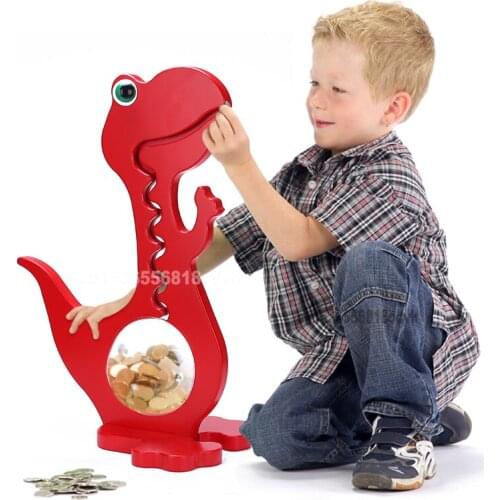European-style High-end Wooden Piggy Bank Dinosaur Shape Large Capacity Transparent Boy Girl Creative Piggy Bank Cartoon Toys