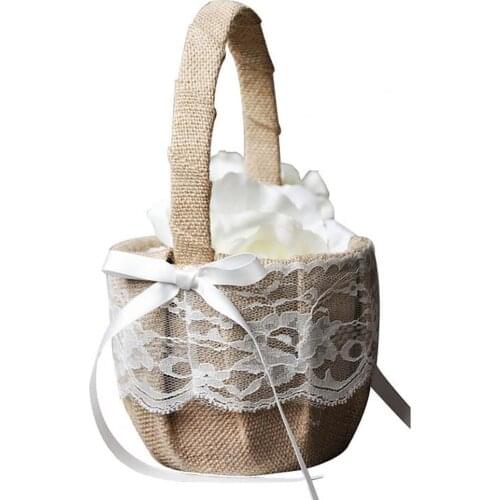 Flower Basket Lace Design Bow-knot Featured Widely Applied Ring Pillow Wedding Basket for Party