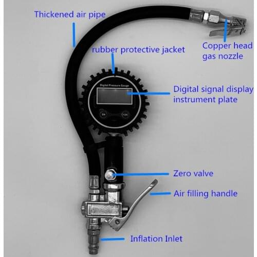 EU adapter Tire Pressure Gauge Tire Inflator Gauge 200 PSI Car Tire Air Pressure Gauge Vehicle Inflation Tire Air Inflator