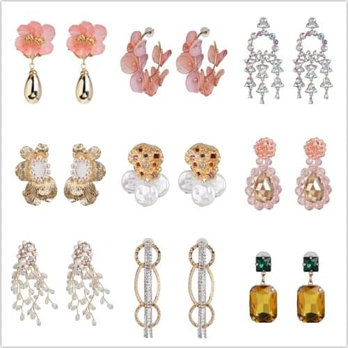 2021 ZA Fashion Metal Drop Earrings Lace Pearl Crystal Flower Long Layers Dangle Earrings Women Maxi Statement Jewelry Gift