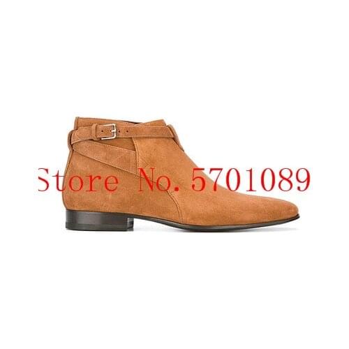 Man Genuine Leather London Ankle Boots Wyatt Chelsea Boots Jodhpur Suede Leather Casual Ankle Boots Buckle New Shoes