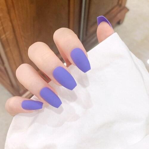 Fake Nails Long Flat-Headed Dark Purple Wearable Nail Stickers Finished Nails 24 With Glue DL