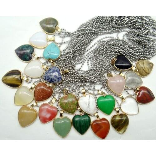 Natuursteen Agaat Rozenkwarts tijgeroog aventurine Opaal hartvormige Kralen Hanger Charms Kettingen voor Diy Sieraden Maken 1pc