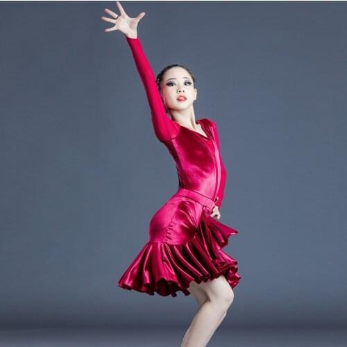 New Children Latin Dance Dress Girls Autumn Winter Long Sleeve Competition Professional Clothes Tango Ballroom Cha Cha Outfits