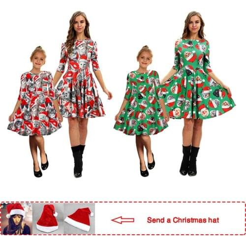 Mother daughter dresses 2019 Autumn family christmas clothes Fashion kids dresses for girls Half christmas pjs matching Dresses