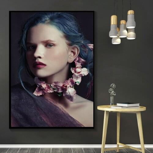 Blue Hair Beautiful Gril Sexy Fashion Poster Wall Art Canvas Painting Modular Pictures For Living Room Home Decortion Unframed