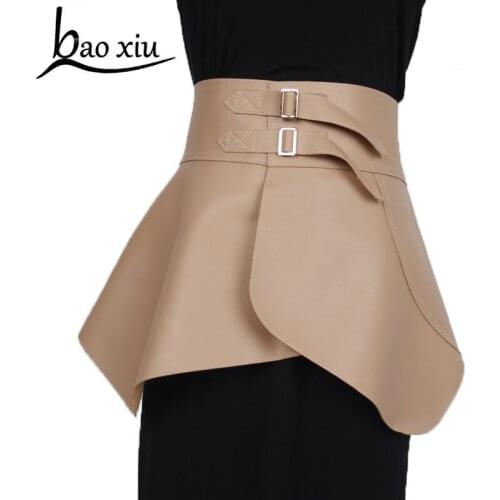 Women Bondage Corset Belt Female Skirt Leather Waist Straps Ladies PU Black Double Buckle Wide Harness Dress Designer Waistband