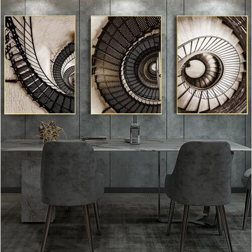 Retro Building Poster Wallpaper Staircase Personality Canvas Painting Art Picture Craft Print for Home Office Decoration