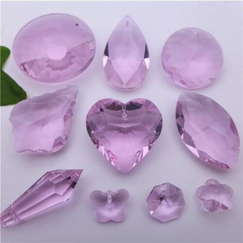 Pink crystal hanging drops heart/pear/leaf/pie/olive shape pendants chandelier curtain lamp DIY accessories findings clear k9