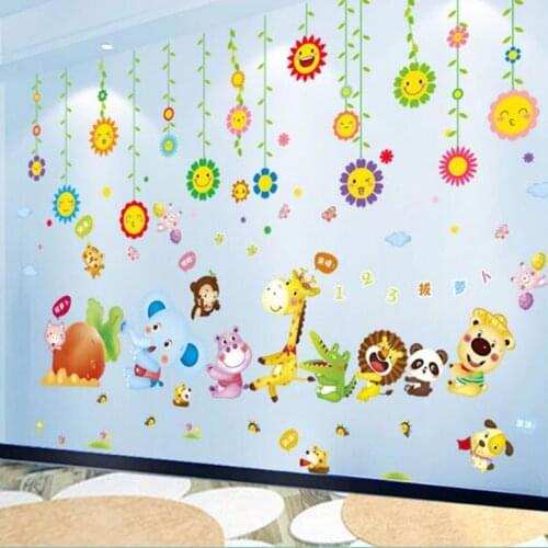 [SHIJUEHEZI] Cartoon Flowers Wall Stickers DIY Animals Carrot Mural Decals for Kids Room Baby Bedroom Nursery Home Decoration