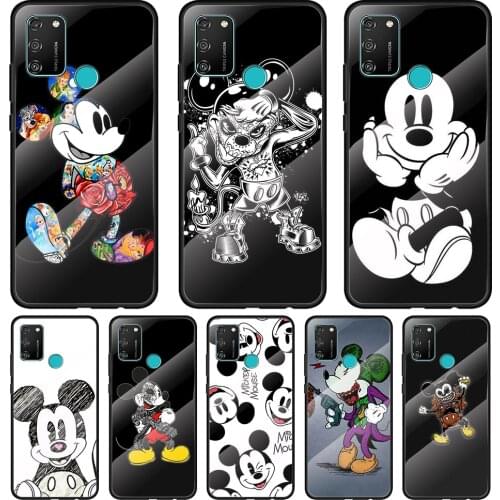 Dark Mickey Mouse Tempered Glass Cover For Honor 30 20 10 9X 8X Pro Plus Lite Silicone Phone Case Coque