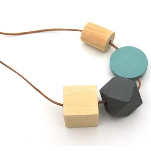 Lesson of geometric wood leather necklace lady girl simple minimalist statement CHEAP NW409