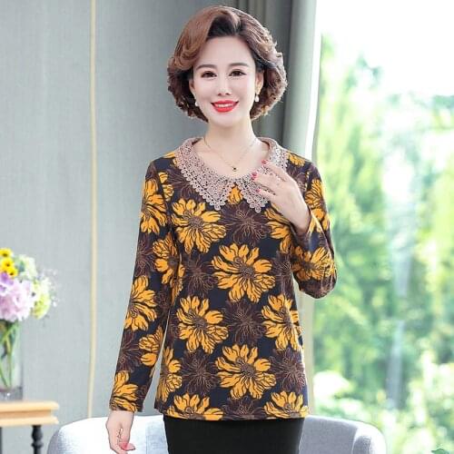 Spring Autumn Middle Age Mother Long Sleeve Tops 2021 New Fashion Women Clothing Casual Plus Size Women Pullover T-Shirts