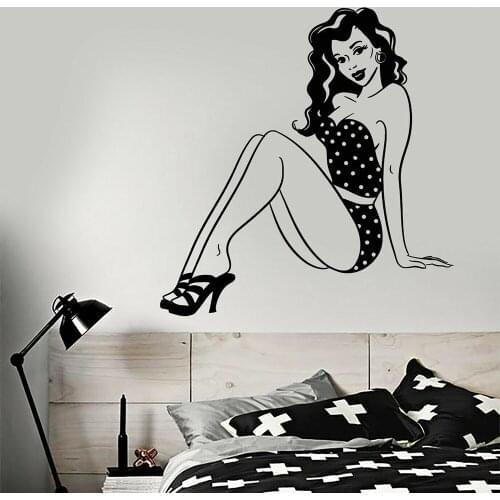 Vinyl Wall Decal Retro Pin-up Girl Sexy Woman In Swimsuit Wall Stickers Sexy Girl Home Bedroom Decoration Design Decal B463