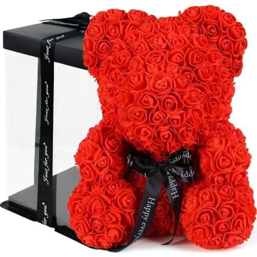 YONGSNOW Rose Teddy Bear DIY Gift for Friend Birthday Wedding Christmas Handmade Rose Bears Packaging Box Articial Flower Decor