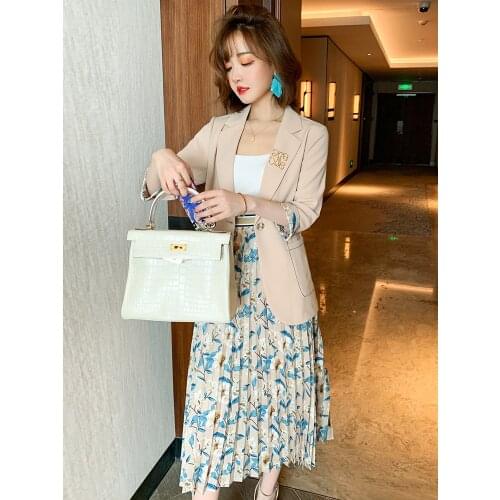 Floral pleats A Figure type high waist skirt womens wear 2021 spring