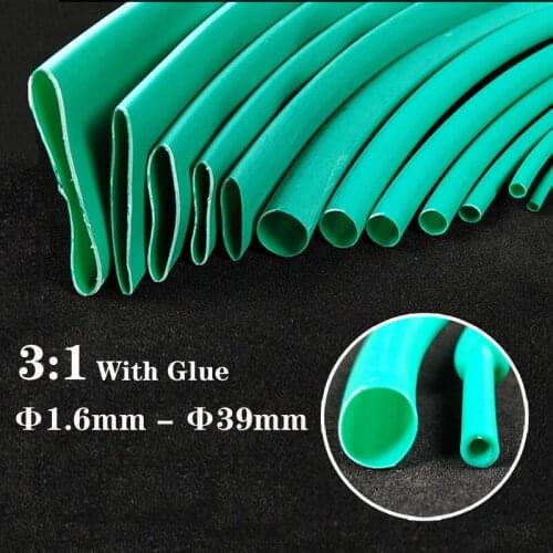Green 3:1 Heat Shrink Tube with Glue Polyolefin Cable Wire Tubing Sleeving Dia 1.6mm 2.4mm 3.2mm 4.8mm 9.5mm 12.7mm 30mm