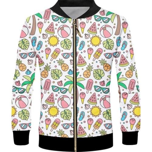 IFPD Womens Spring Jacket 3D Zipper Jacket Tropical Style Print Long Sleeves Coat Fashion Tracksuits Harajuku Streetwear Jacket