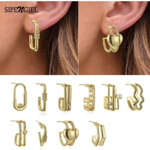 SIPENGJEL Fashion Zircon Spike Punk Geometric Earrings Personality Large Piercing Stud Earrings For Women Jewelry Party Gift