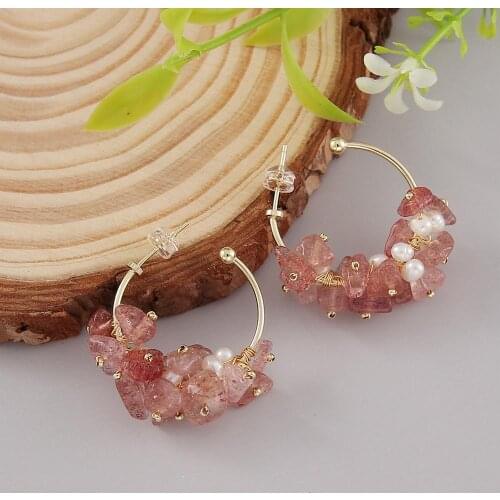 Hoop Earrings Jewelry Strawberry Crystal Green Natural Stone Baroque Freshwater Pearl Earrings For Women Gift Fashion New 2019