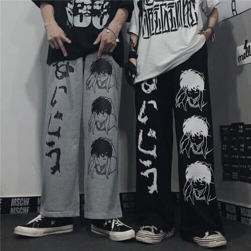 QWEEK Harajuku Anime Print Wide Leg Pants Women Japanese Streetwear Sweatpants Oversize Korean Style Loose Trousers For Female