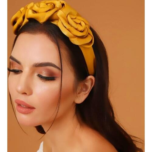 Rose Flower Headband Women Floral Wide Hair Hoop Handmade Bohemian Wreath Garland Bride Wedding Headwear Retro Hair Accessories