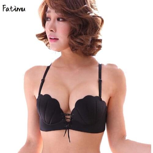 Fatimu Women Silicone Bra Stick One Piece Self Adhesive Strapless Bra Push Up Bralette Lace Sexy Bras for Women Gather 3/4 Cup