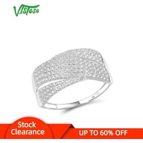 VISTOSO Gold Rings For Women Genuine 9K 375 White Gold Ring Sparkling White CZ Promise Band Rings Anniversary Fine Jewelry
