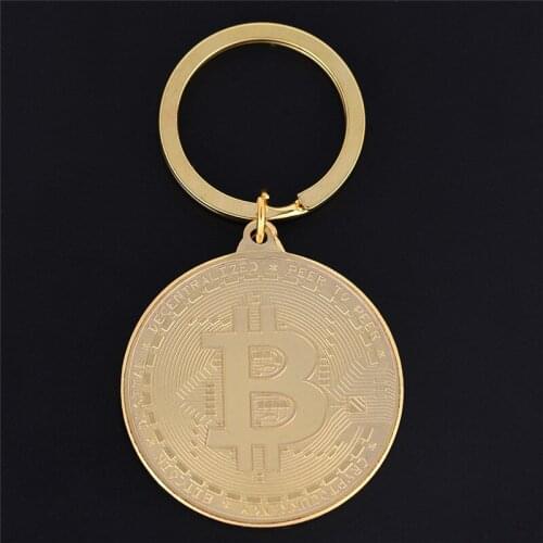Gold Silver Bronze Color Alloy Bitcoin keychain For Women Man Car Bag keyring Jewelry Gift