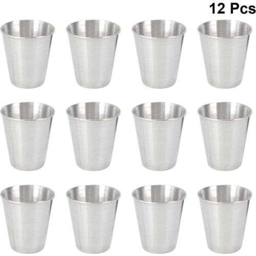 12pcs Liquor Cup Stainless Steel Shot Cups Portable Drinking Tumbler Spirits Cup Wine Cups Sauce Holder For Home (70/30/45ml)