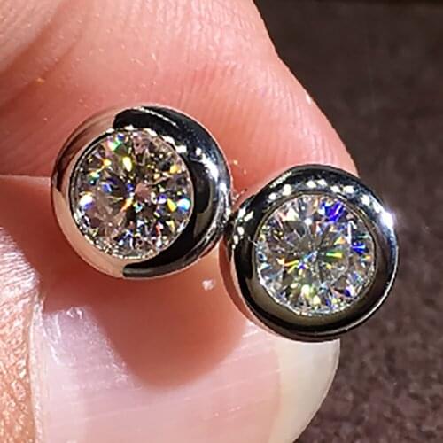 18K White Gold 1 Carat Stud Earrings Women Wedding Anniversary Engagement Party Each 0.5 Carat Round Moissanite Diamond Elegant