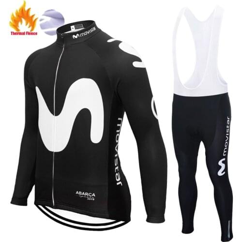 2019 Movistar Team long sleeve Cycling jersey bib pants ropa ciclismo bicycle maillot invierno ciclismo hombre