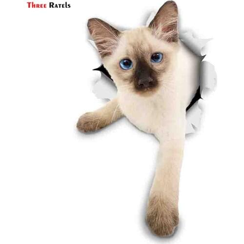 FTC-1039 Three Ratels 3d Cat Stickers Siamese Kitten for Car Luggage Laptop Refrigerator Washing Machine PVC Sticker