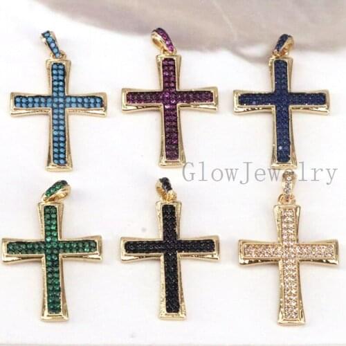 5Pcs ,Gold Filled Crystal Zircon Pave Cross Pendants Jewelry Making Charms Pendant For Women Men Supplies Jewelry Accessories