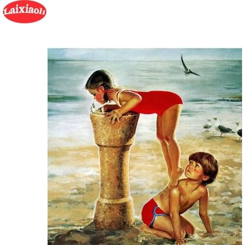 5D DIY Diamond Embroidery Childhood beach boy girl Picture Of Diamond Painting Cross Stitch Mosaic New Arrival Wall Art