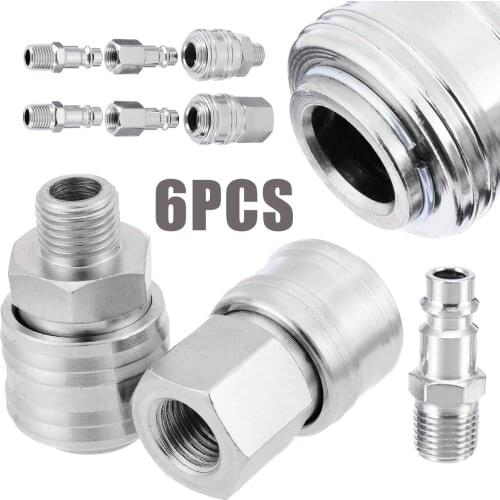 6pcs New Euro Quick Coupler Fittings 1/4" BSP Air Hose Compressor Connector Male/Female Quick Release Set