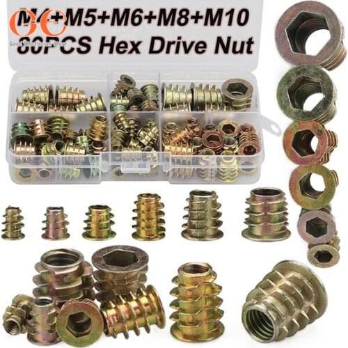 80pcs Assortment Kit M4/M5/M6/M8/M10 Zinc Alloy Insert Nuts Hex Drive Head Nut nut and bolt metic nut and bolt assortment