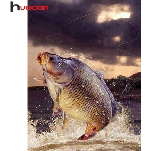 Huacan Full Square/round Diamond Painting Fish Mosaic Animal Diamond Art Embroidery Cross Stitch Fishing Wall Stickers