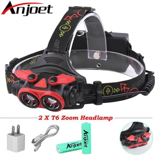 Anjoet 2* XML T6 LED Headlight 5000Lumnes zoom Headlamp USB Rechargeable Lantern Head Lamp Light Flashlight Torch For 18650